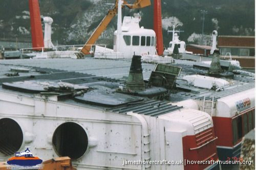 SRN4 Sir Christopher (GH-2008) being broken up at Dover -  (credit: The <a href='http://www.hovercraft-museum.org/' target='_blank'>Hovercraft Museum Trust</a>).